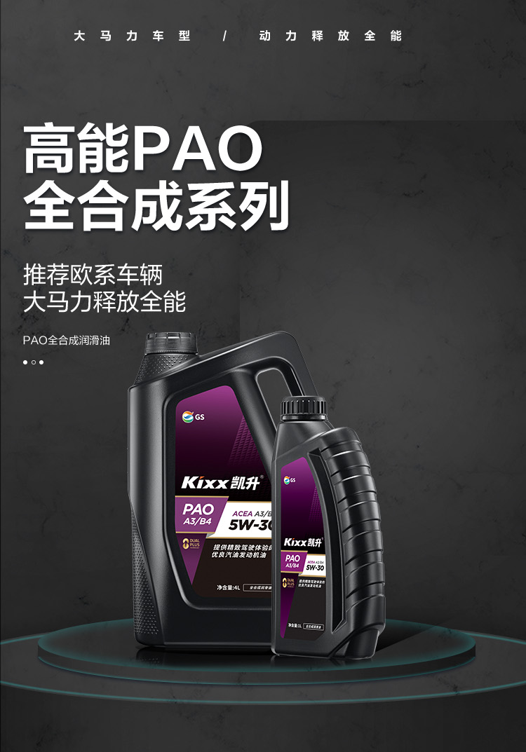 GS (Kixx) 凱升PAO全合成機油 5W-30 A3B4級 黑凱系列 4L-第1張圖片-鄭州市冠恒貿易有限公司【官方網站】-車用潤滑油服務專家